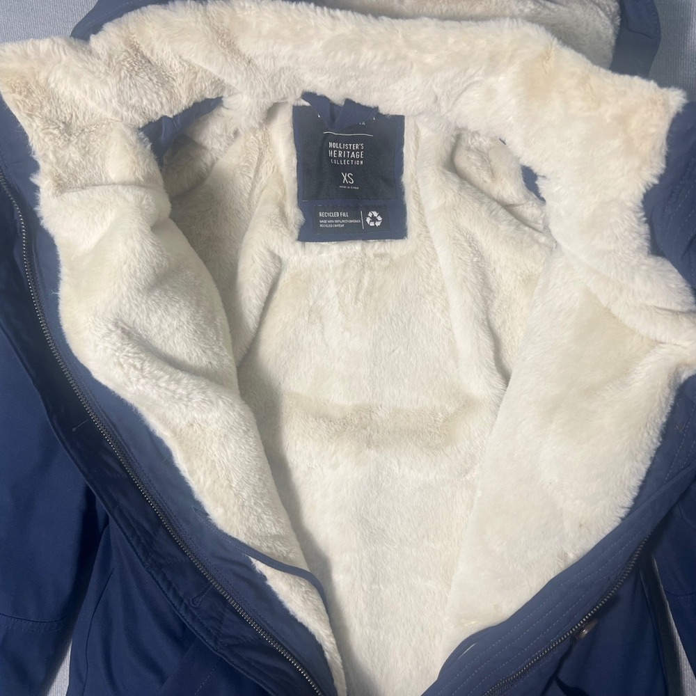 Hollister Heritage Collection‎ Navy Blue Faux Fur Lined Hooded Parka Jacket XS - Picture 3 of 6